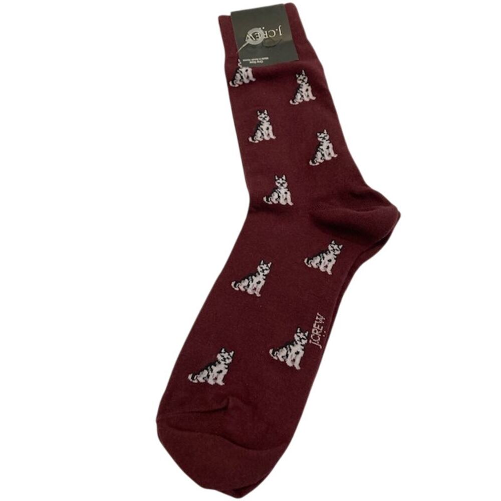 J. Crew Men's Maroon with White and Black Husky Dog Socks NWTS